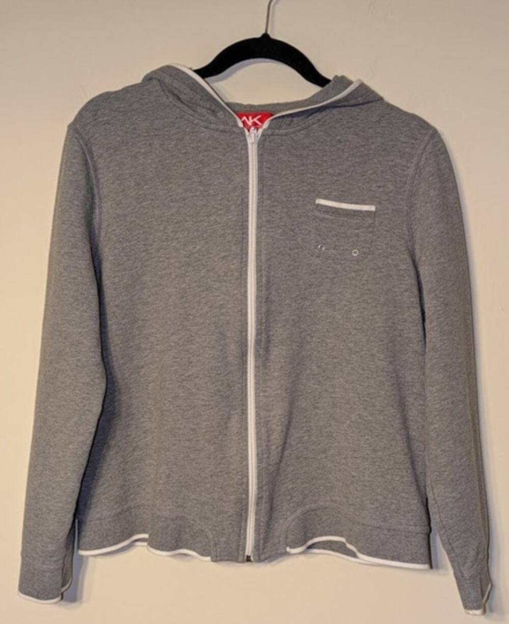 AK Anne Klein Sport Women's Sz XL Long Sleeve Full Zip Hoodie Gray w/ White Trim